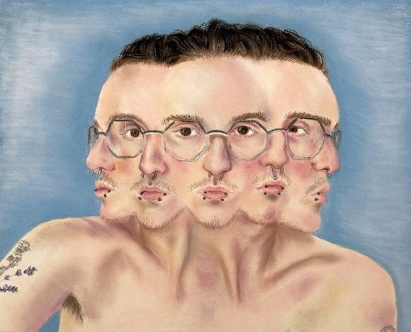 surreal multi-faced portrait drawing