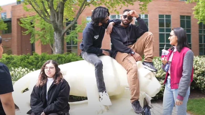 students hanging around LionShrine